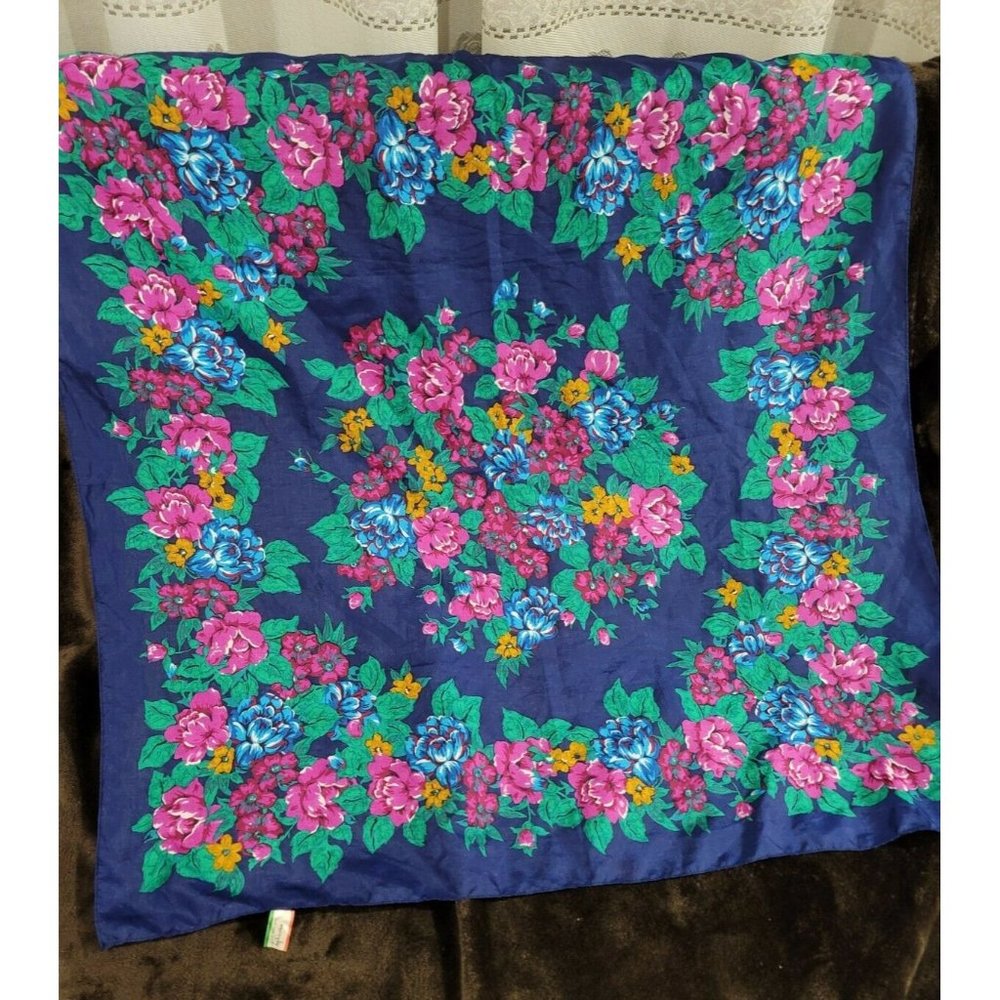 Vtg morsly Scarf 100% polyester Made in Japan 29"x29" floral bright multi color